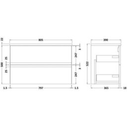Hudson Reed Urban Satin Green Wall Hung 2 Drawer Vanity Unit With Laminate Worktop And Silent Close, 522 X 810 X 390 - thumbnail 3