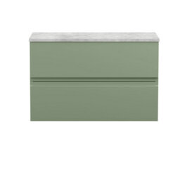 Hudson Reed Urban Satin Green Wall Hung 2 Drawer Vanity Unit With Laminate Worktop And Silent Close, 522 X 810 X 390