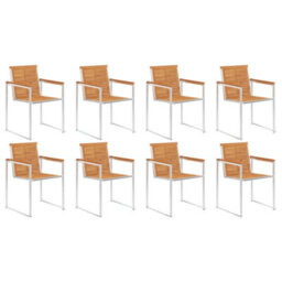 Berkfield Garden Chairs 8 Pcs Solid Acacia Wood And Stainless Steel - thumbnail 1