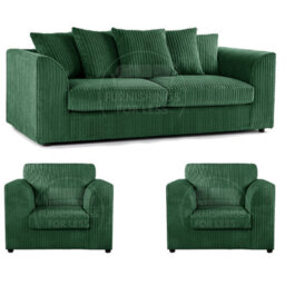 Furnishings For Less UK Luxor Jumbo Cord 3 + 1 + 1 Fabric 3 Piece Sofa Suite - Scatter Back Green - thumbnail 1