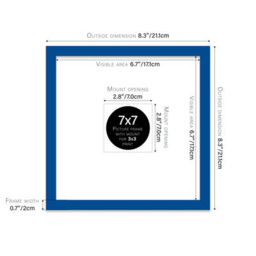 "7X7"" Blue Picture Frame - 7X7"" Square Frame With 3X3"" Mount For 7X7""/3X3"" Pictures Art Deco Style Room Decor, 1 Pack" - thumbnail 2