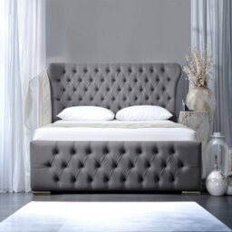 UKBEDFURNITURE Isabella Grey Slatted Base Upholstered Gas Lift Ottoman Storage Bed -  With 48 Inch Headboard - thumbnail 3