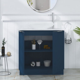 Royal Bathrooms Evora 800mm Midnight Blue Fluted Floor Standing Countertop Vanity Unit 2 Door With Nova Basin - thumbnail 3