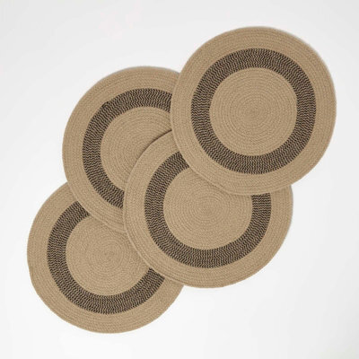 Homescapes Linen & Black Braided 100% Cotton Round Placemats Set Of 4 - image 1