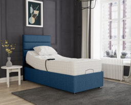 Milan Electric Adjustable Bed Set Fabric Pocket Sprung Mattress, Floor Standing Headboard - 3Ft - Blue - thumbnail 1