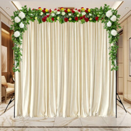 Neel Blue Ivory Velvet Backdrop Curtain Wrinkle-Free Polyester Fabric Background With Drapes, 3X3 Metres - thumbnail 6