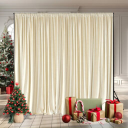 Neel Blue Ivory Velvet Backdrop Curtain Wrinkle-Free Polyester Fabric Background With Drapes, 3X3 Metres - thumbnail 7