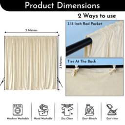Neel Blue Ivory Velvet Backdrop Curtain Wrinkle-Free Polyester Fabric Background With Drapes, 3X3 Metres - thumbnail 2