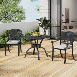 Breeins 3 Pieces Outdoor Garden Furniture Set Dining Set Metal Coffee Set For Garden Patio Lounge Balcony With Umbrella Hole - thumbnail 1