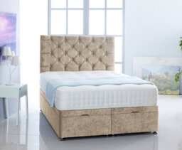 Comfy Deluxe Cream  Naples Foot Lift Ottoman Bed With Memory Spring Mattress And   Studded Headboard 3Ft Single - thumbnail 1