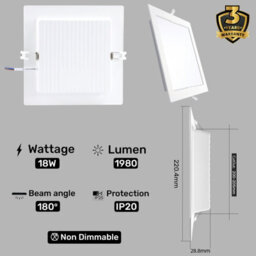 Paul Russells Led Square Panel Ceiling Lights, 18W 1980 Lumens, Spotlights, Ip20, 4000K Cool White, Pack Of 6 - thumbnail 3