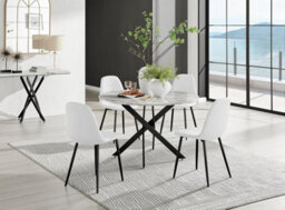 Furniturebox Uk Novara White Marble Black Leg 120Cm Round Dining Table & 4 White Corona Black Leg Chairs - thumbnail 1