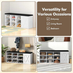 Shoe Organizer Shoe Storage Bench With Padded Cushion-White - thumbnail 6