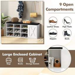 Shoe Organizer Shoe Storage Bench With Padded Cushion-White - thumbnail 5