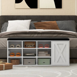 Shoe Organizer Shoe Storage Bench With Padded Cushion-White - thumbnail 4