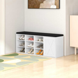Shoe Organizer Shoe Storage Bench With Padded Cushion-White - thumbnail 1