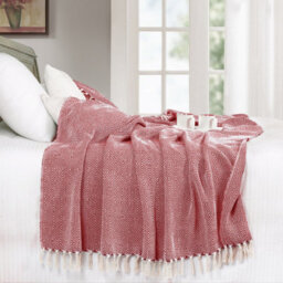 Ehc Luxury Reversible Super Soft Cotton Diamond Large Throw For Sofa, Double Bed , Armchair - Red, 150 X 200 Cm - thumbnail 4