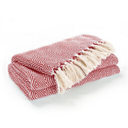 Ehc Luxury Reversible Super Soft Cotton Diamond Large Throw For Sofa, Double Bed , Armchair - Red, 150 X 200 Cm