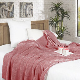 Ehc Luxury Reversible Super Soft Cotton Diamond Large Throw For Sofa, Double Bed , Armchair - Red, 150 X 200 Cm - thumbnail 3