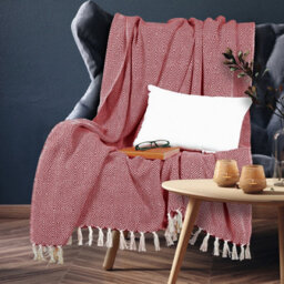 Ehc Luxury Reversible Super Soft Cotton Diamond Large Throw For Sofa, Double Bed , Armchair - Red, 150 X 200 Cm - thumbnail 2