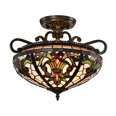 Belofay Tiffany Ceiling Light Semi Flush Stained Glass Handmade Uplighter Shade Ceiling Lights For Living Room, 16X11 Inches - image 1
