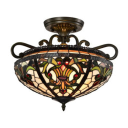 Belofay Tiffany Ceiling Light Semi Flush Stained Glass Handmade Uplighter Shade Ceiling Lights For Living Room, 16X11 Inches - thumbnail 1