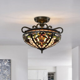 Belofay Tiffany Ceiling Light Semi Flush Stained Glass Handmade Uplighter Shade Ceiling Lights For Living Room, 16X11 Inches - thumbnail 2