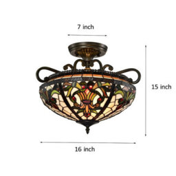 Belofay Tiffany Ceiling Light Semi Flush Stained Glass Handmade Uplighter Shade Ceiling Lights For Living Room, 16X11 Inches - thumbnail 5