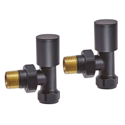 Plum&clay Pair Of Modern Angled Grey Towel Rail Radiator Valves Pair 15mm 1/2 Inch Round Top Design - image 1