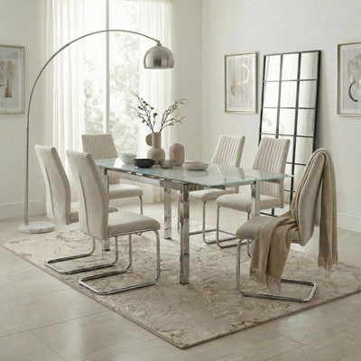 Furniturebox Enna White Glass Extending Dining Table With 6 Cream Fabric Lorenzo Chairs - image 1