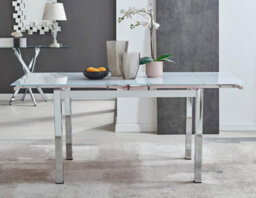 Furniturebox Enna White Glass Extending Dining Table With 6 Cream Fabric Lorenzo Chairs - thumbnail 3