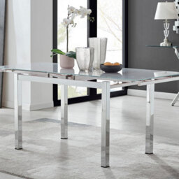 Furniturebox Enna White Glass Extending Dining Table With 6 Cream Fabric Lorenzo Chairs - thumbnail 2