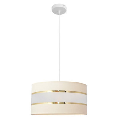 Luminosa Lighting Luminosa Helen Cylindrical Pendant Ceiling Light Ecru, Gold, White 40Cm