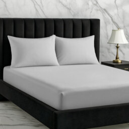 Microfibre Soft Touch Fitted Sheet 40Cm Extra Deep Skirt Plain Dyed Bed Linen Silver - thumbnail 1
