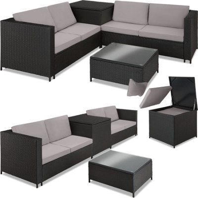 Tectake Garden Furniture Set Siena - For 4 People, With Large Storage Box, Thick Seat Cushions  - Black/grey - image 1