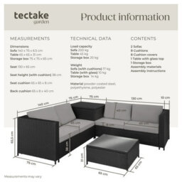 Tectake Garden Furniture Set Siena - For 4 People, With Large Storage Box, Thick Seat Cushions  - Black/grey - thumbnail 6
