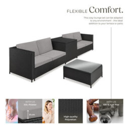 Tectake Garden Furniture Set Siena - For 4 People, With Large Storage Box, Thick Seat Cushions  - Black/grey - thumbnail 3
