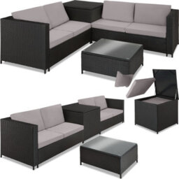 Tectake Garden Furniture Set Siena - For 4 People, With Large Storage Box, Thick Seat Cushions  - Black/grey - thumbnail 1