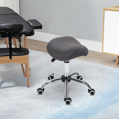 Homcom Cosmetic Stool 360 Rotate Height Adjustable Salon Massage Spa Chair Hydraulic Rolling Saddle Stool Mobility, Grey - image 1