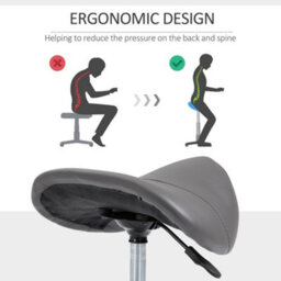 Homcom Cosmetic Stool 360 Rotate Height Adjustable Salon Massage Spa Chair Hydraulic Rolling Saddle Stool Mobility, Grey - thumbnail 7