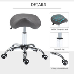 Homcom Cosmetic Stool 360 Rotate Height Adjustable Salon Massage Spa Chair Hydraulic Rolling Saddle Stool Mobility, Grey - thumbnail 6