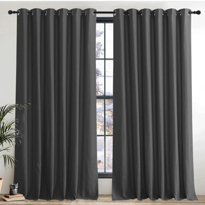 Ameha Plain Thermal Thick Blackout Eyelet Curtain Ready Made Ring Top Dark Grey Curtain Pair 90''x108'' Home Decor Uk - image 1