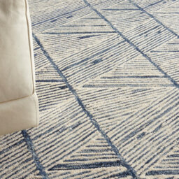 Blue Easy To Clean Abstract Geometrical Handmade Modern Wool Rug For Living Room, Bedroom - 114Cm X 175Cm - thumbnail 9