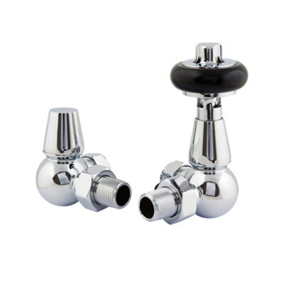 Plum&clay Pair Of Corner Chrome Wooden Head Radiator Valves - image 1
