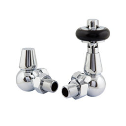 Plum&clay Pair Of Corner Chrome Wooden Head Radiator Valves - thumbnail 1