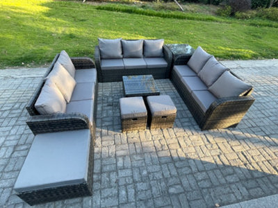 Fimous 12 Seater Rattan Outdoor Furniture Set Patio Garden Sofa Set With Square Coffee Table 3 Seater Sofa Side Table - image 1