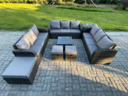 Fimous 12 Seater Rattan Outdoor Furniture Set Patio Garden Sofa Set With Square Coffee Table 3 Seater Sofa Side Table - thumbnail 2