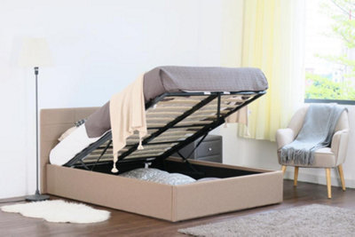 Comfy Living 5Ft Chanel Linen Fabric Storage Ottoman Bed Mocha - image 1