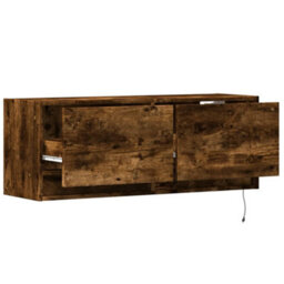 Berkfield Durable Tv Wall Cabinet With Led Lights Smoked Oak 100X31X35 Cm - thumbnail 9