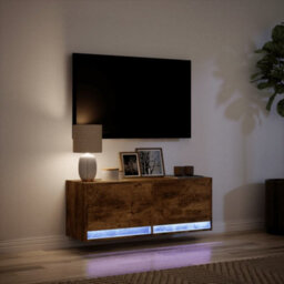 Berkfield Durable Tv Wall Cabinet With Led Lights Smoked Oak 100X31X35 Cm - thumbnail 5
